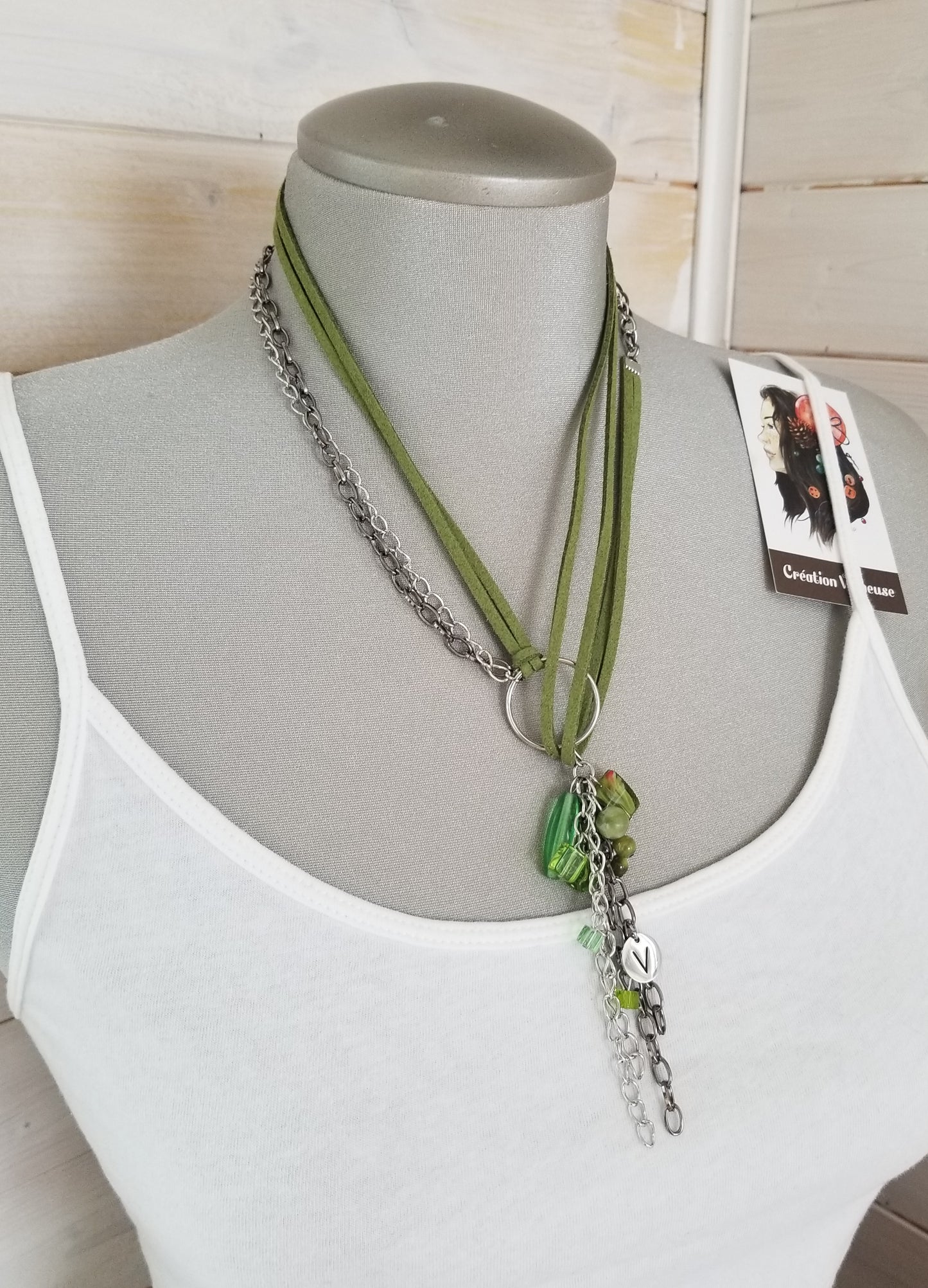 Collier Opulence 2 en 1 kaki/olive