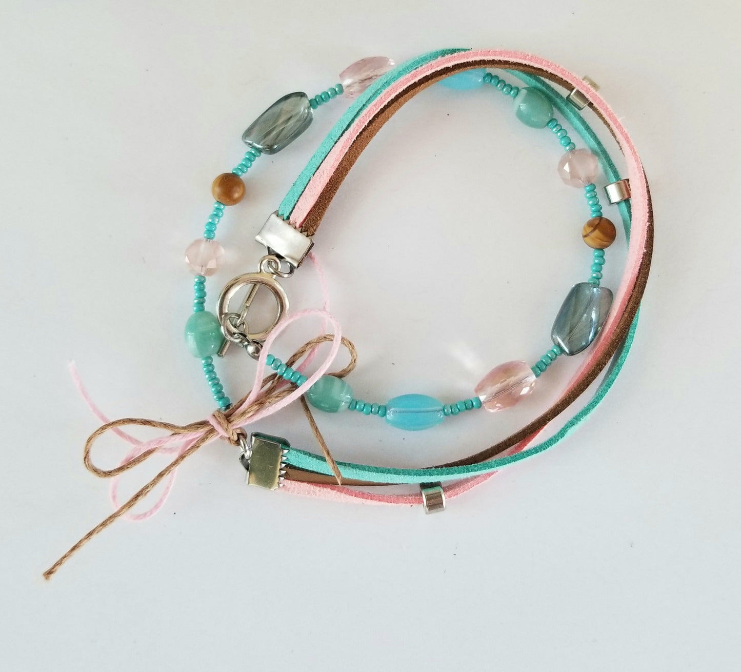 Collier Summer rose, turquoise et caramel