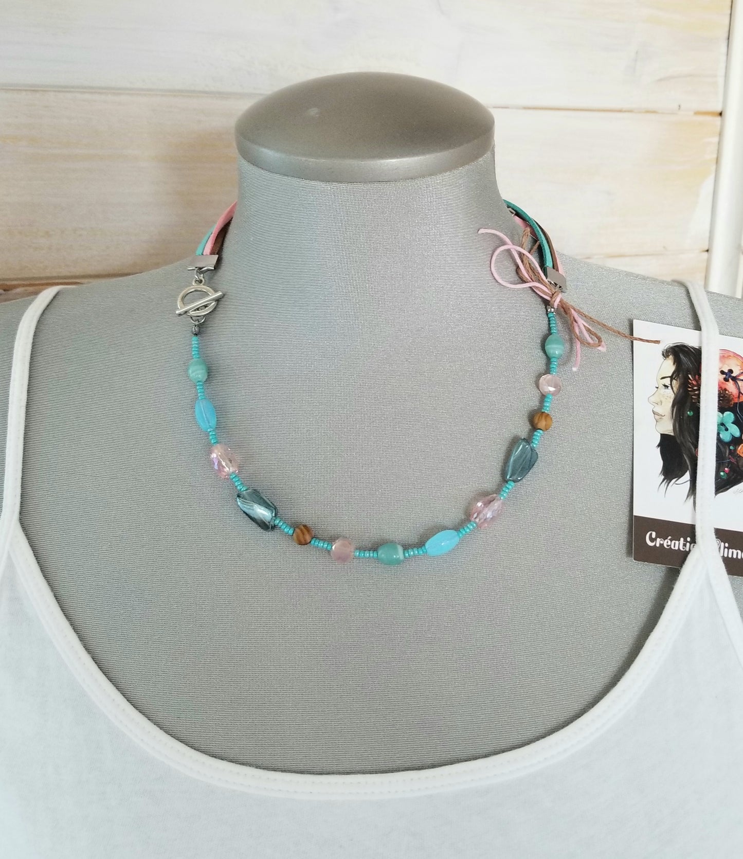 Collier Summer rose, turquoise et caramel