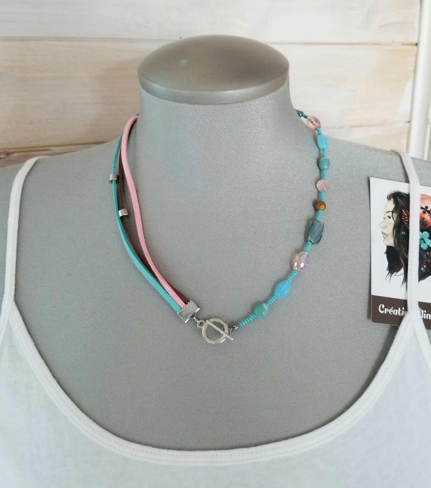 Collier Summer rose, turquoise et caramel