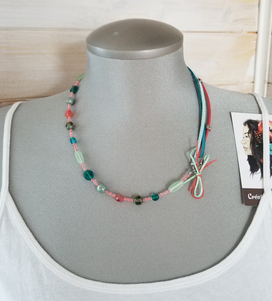 Collier Summer menthe, corail et émeraude