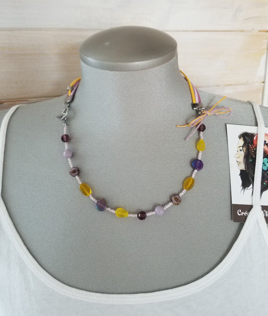 Collier Summer jaune, lilas et mauve