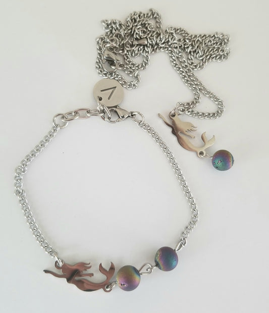 Ensemble de collier, bracelet  et boucles d'oreilles Coeur de Sirène