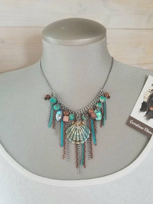 Collier Sirène avec coquillage émeraude-sarcelle