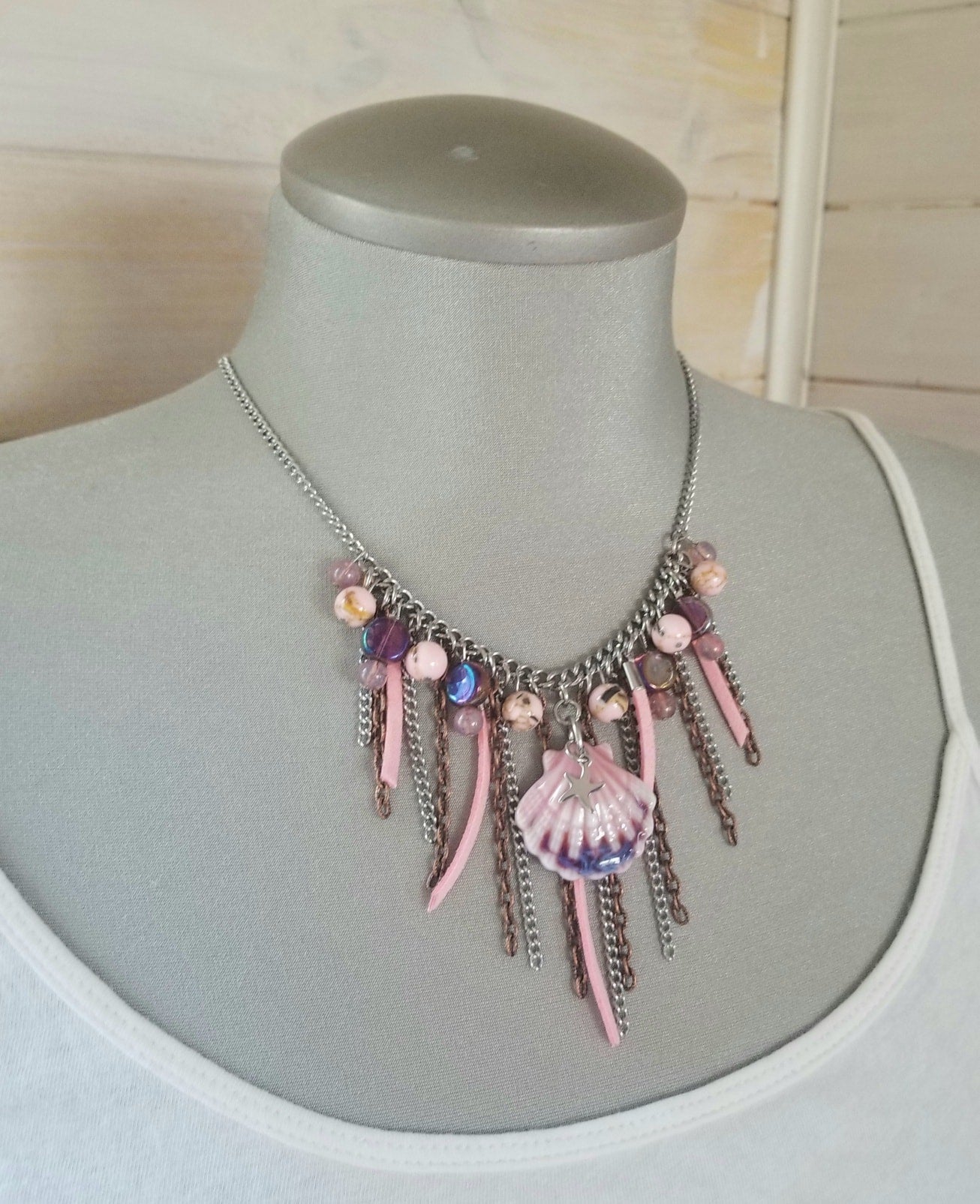 Collier Sirène avec coquillage rose