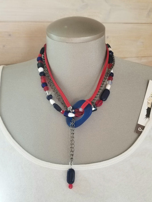 Collier Mille et une nuits marine, rouge et blanc