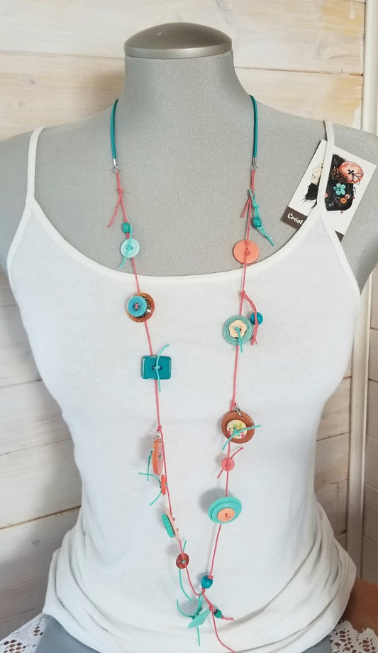 Collier Frivole menthe, corail et sarcelle