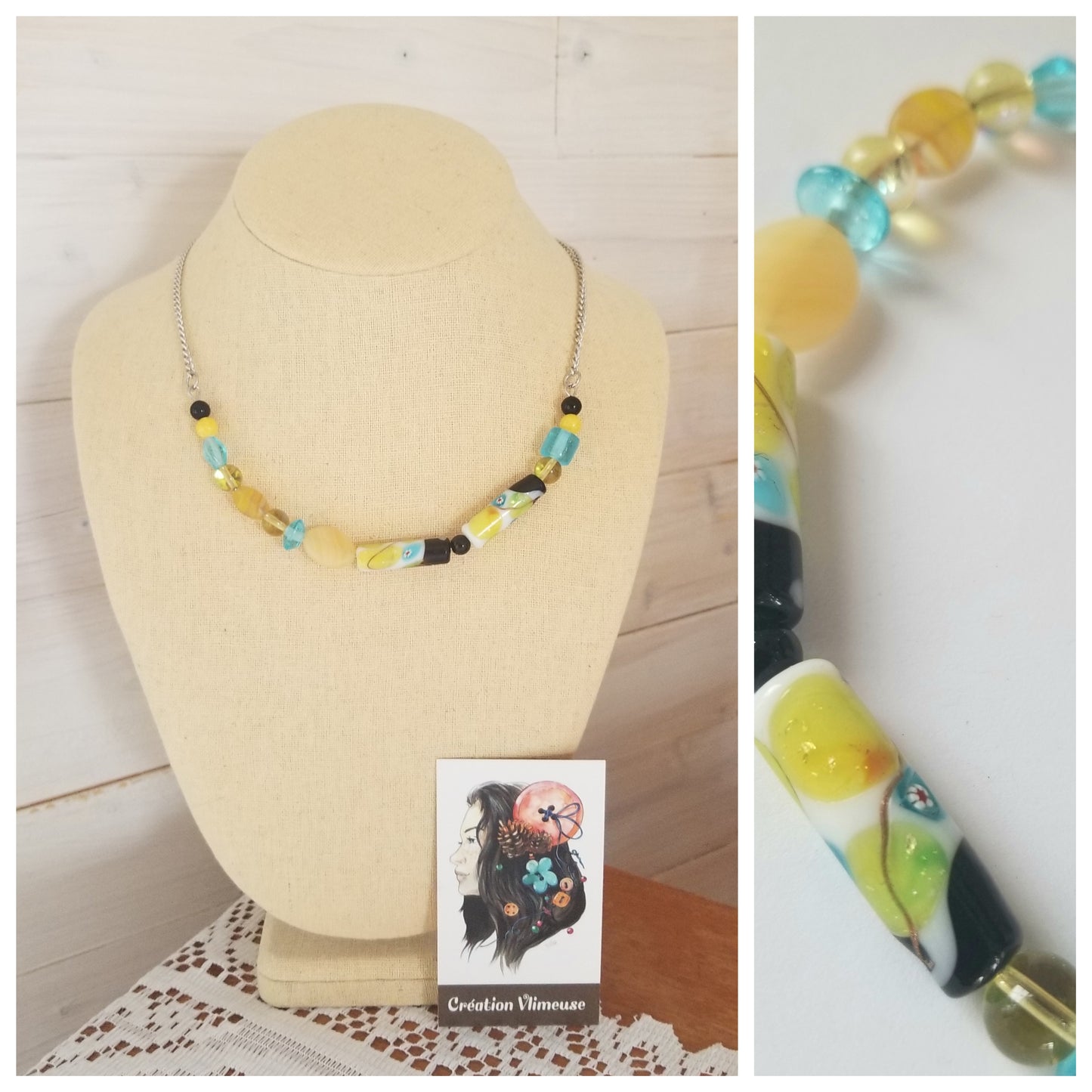 Collier Simple jaune, bleu et noir