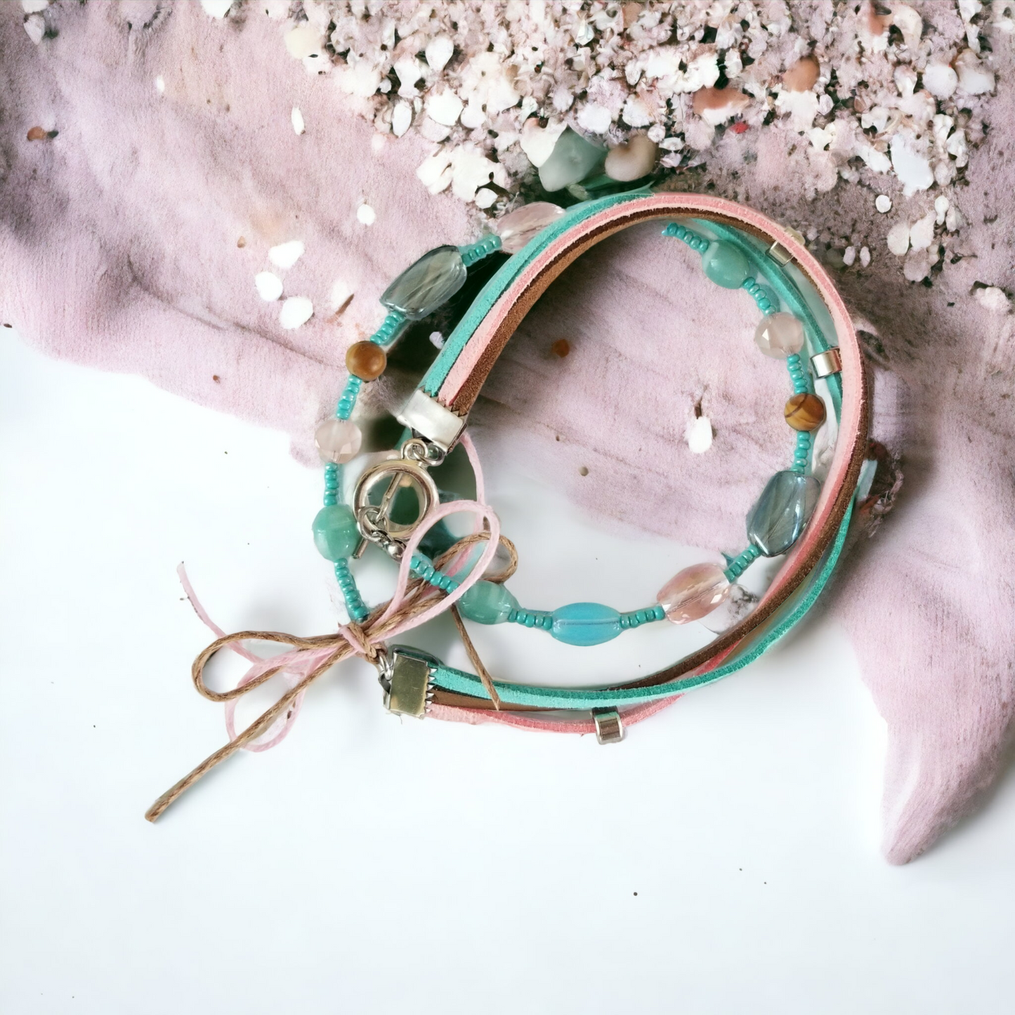 Collier Summer rose, turquoise et caramel