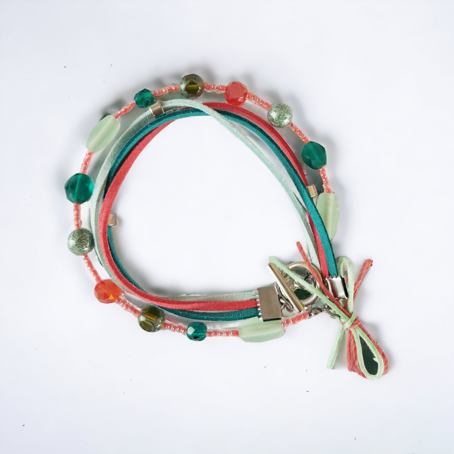 Collier Summer menthe, corail et émeraude