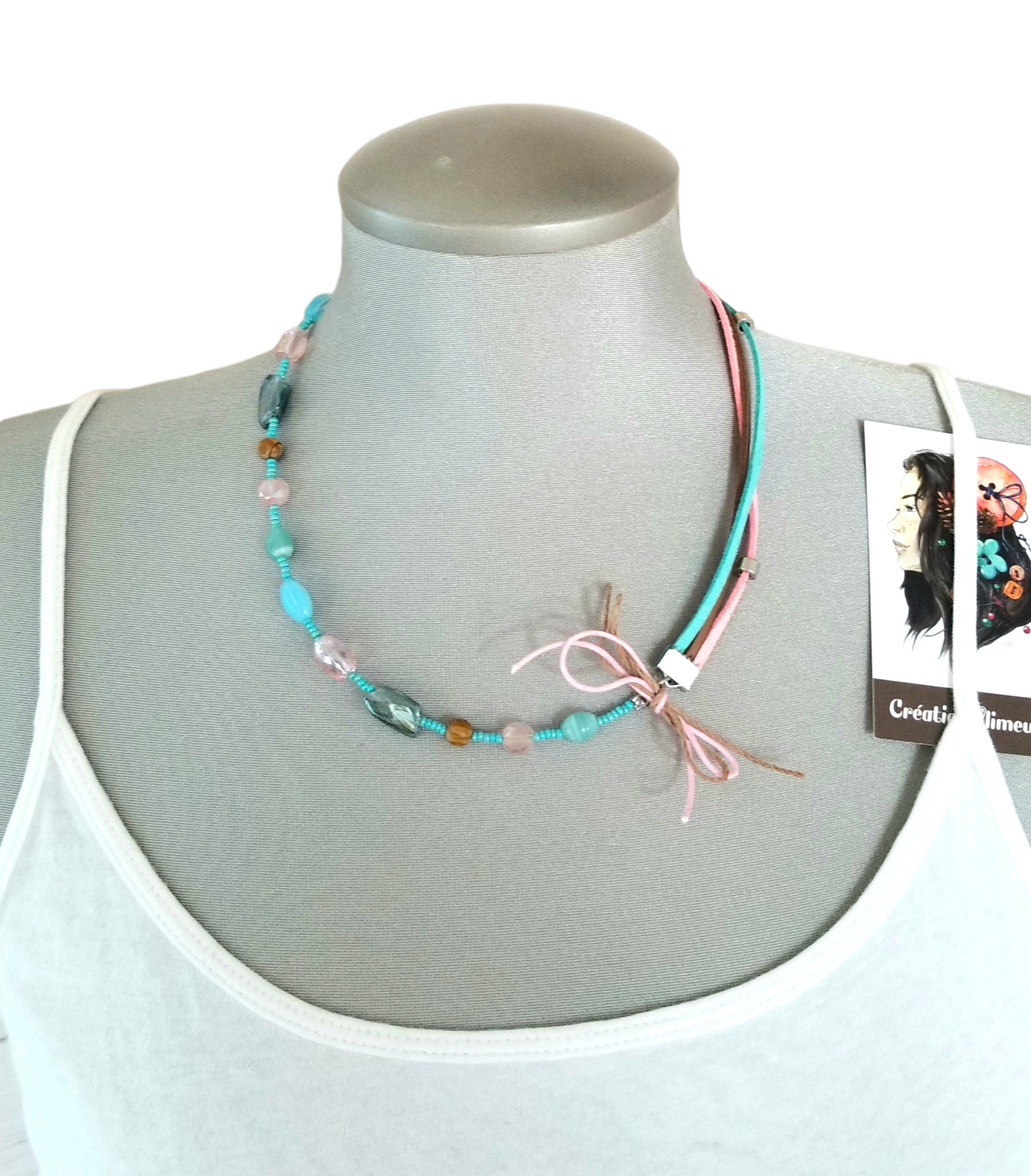 Collier Summer rose, turquoise et caramel