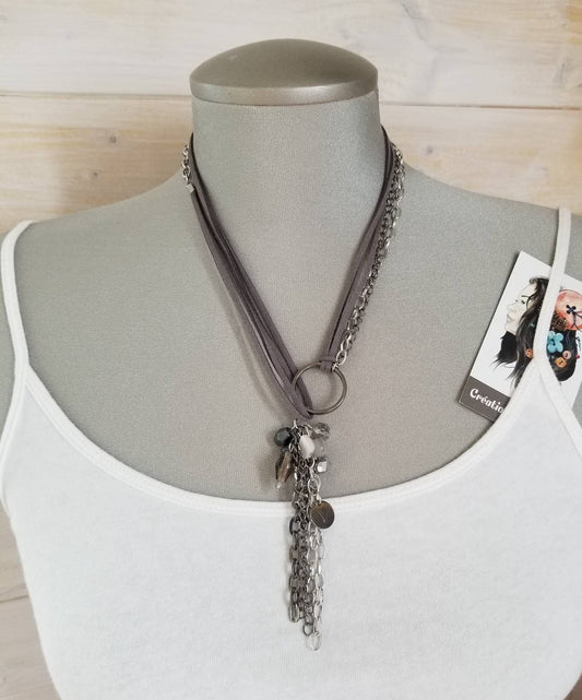 Collier Opulence 2 en 1 gris