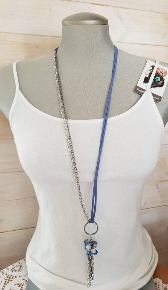 Collier Opulence 2 en 1 bleu denim