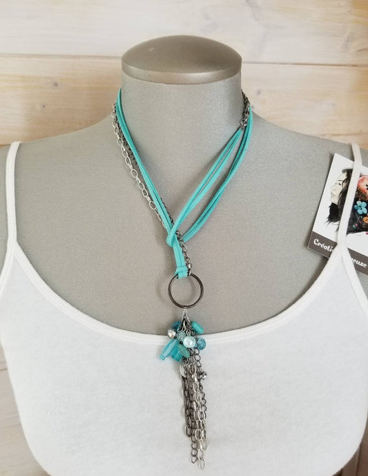 Collier Opulence 2 en 1 turquoise pâle