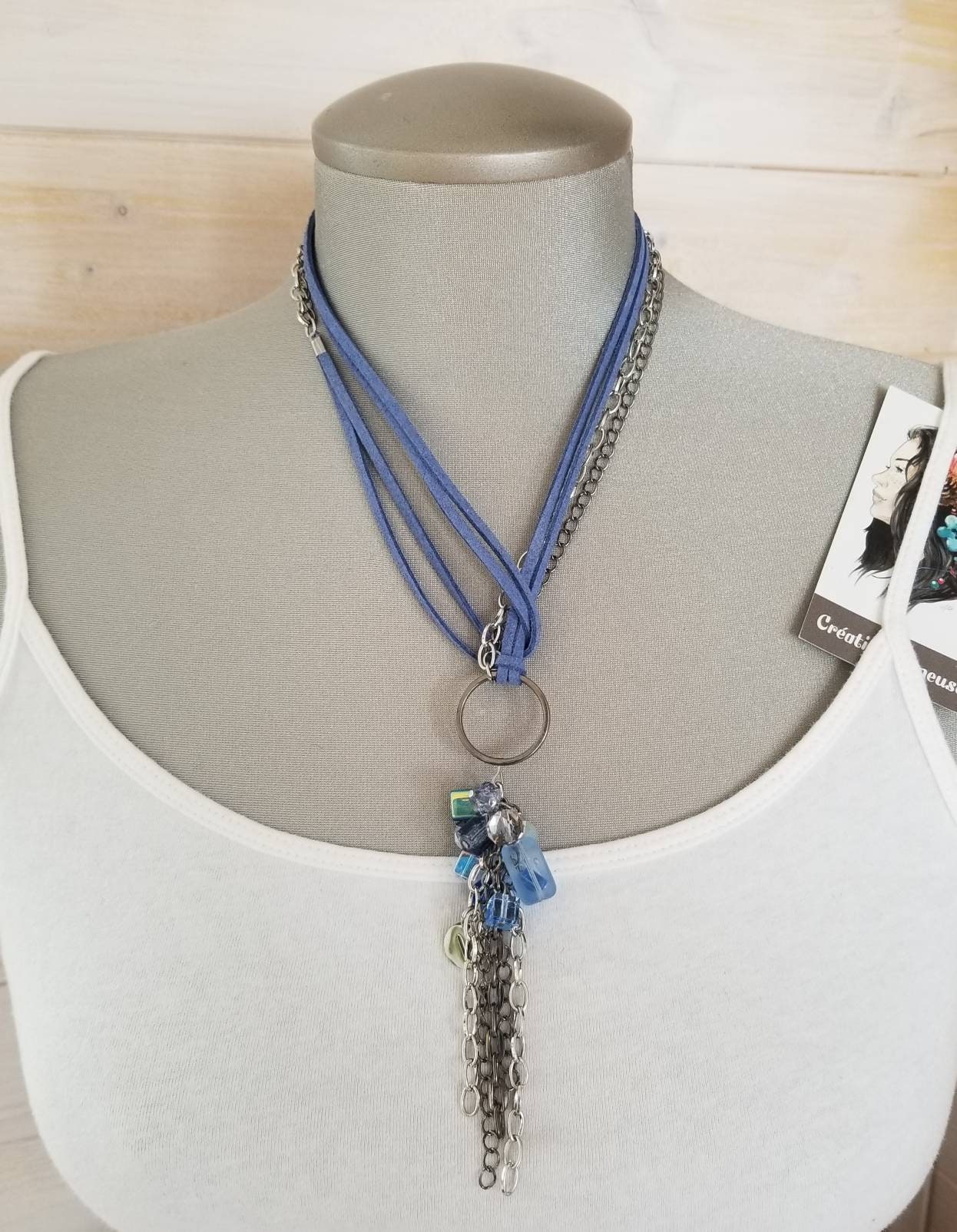 Collier Opulence 2 en 1 bleu denim