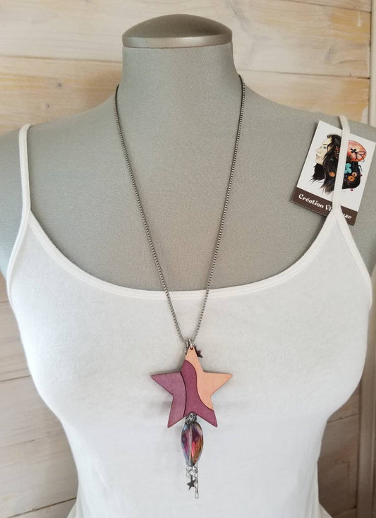 Collier Comète rose/mauve