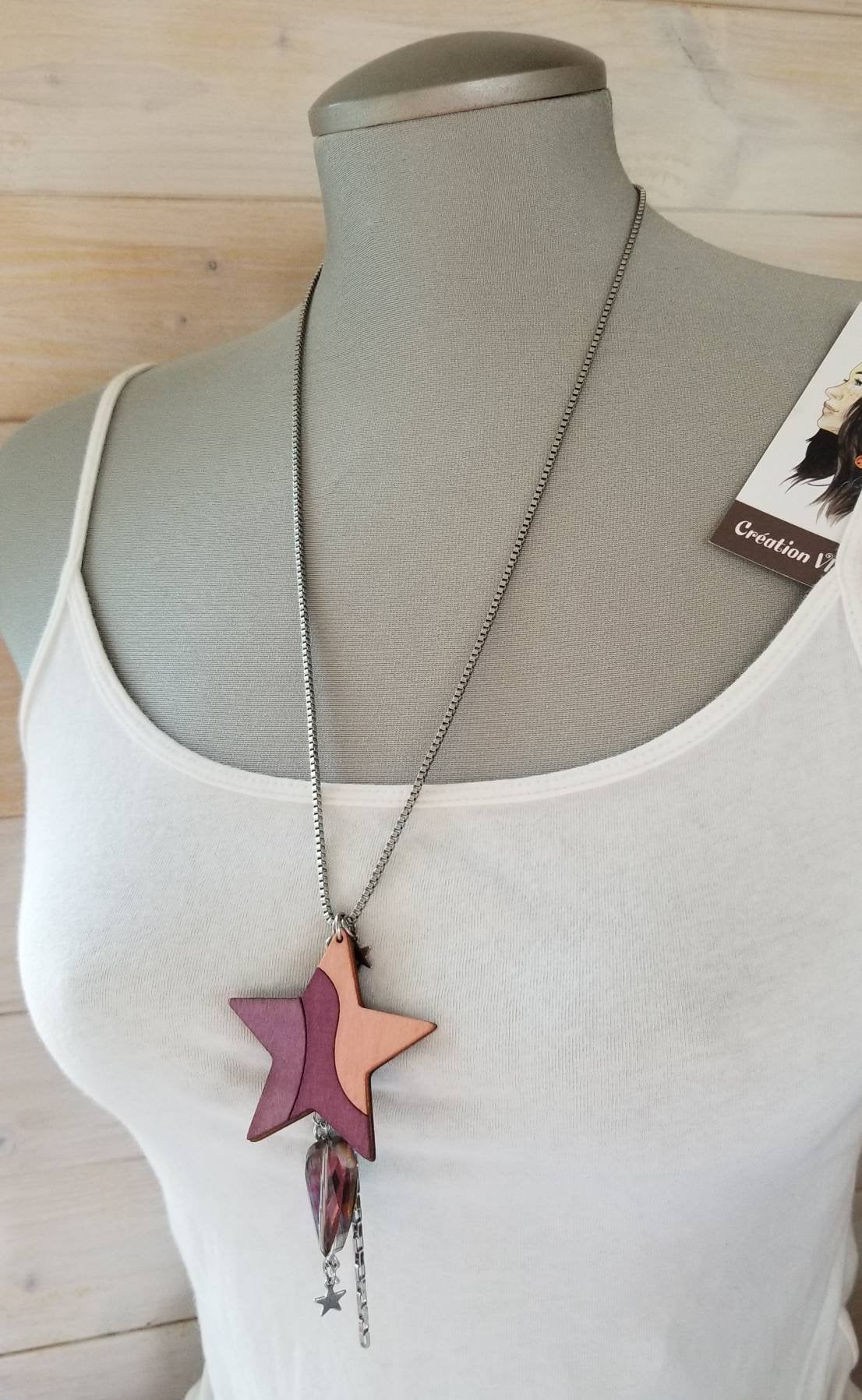 Collier Comète rose/mauve