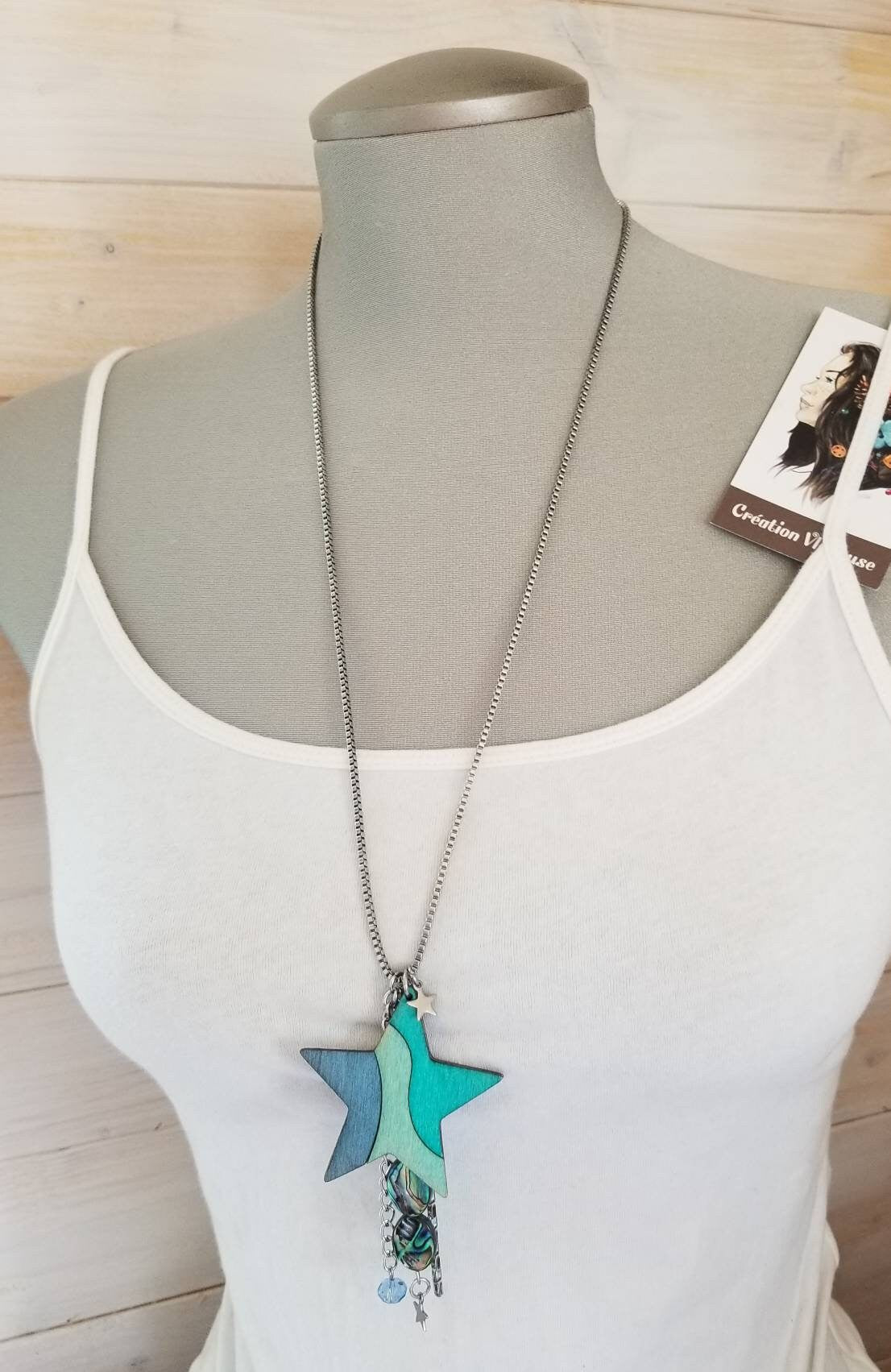 Collier Comète bleu/turquoise