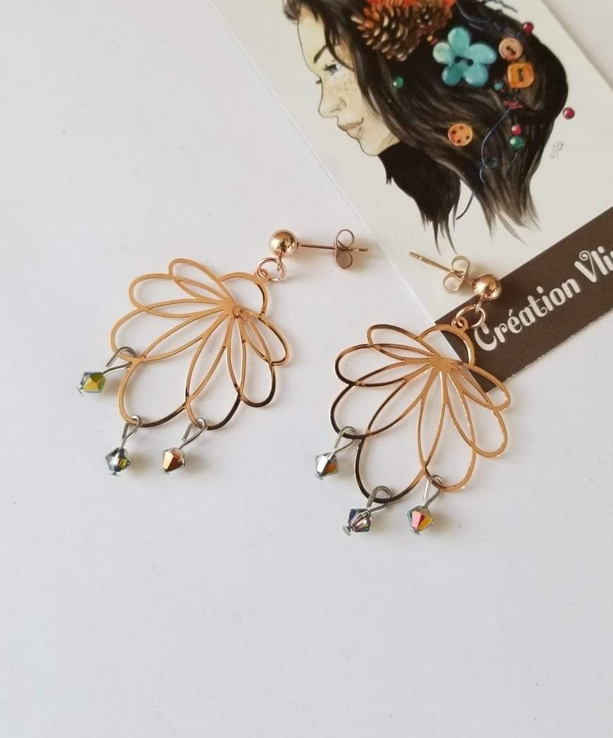 Boucles d'oreilles Pivoine rose gold